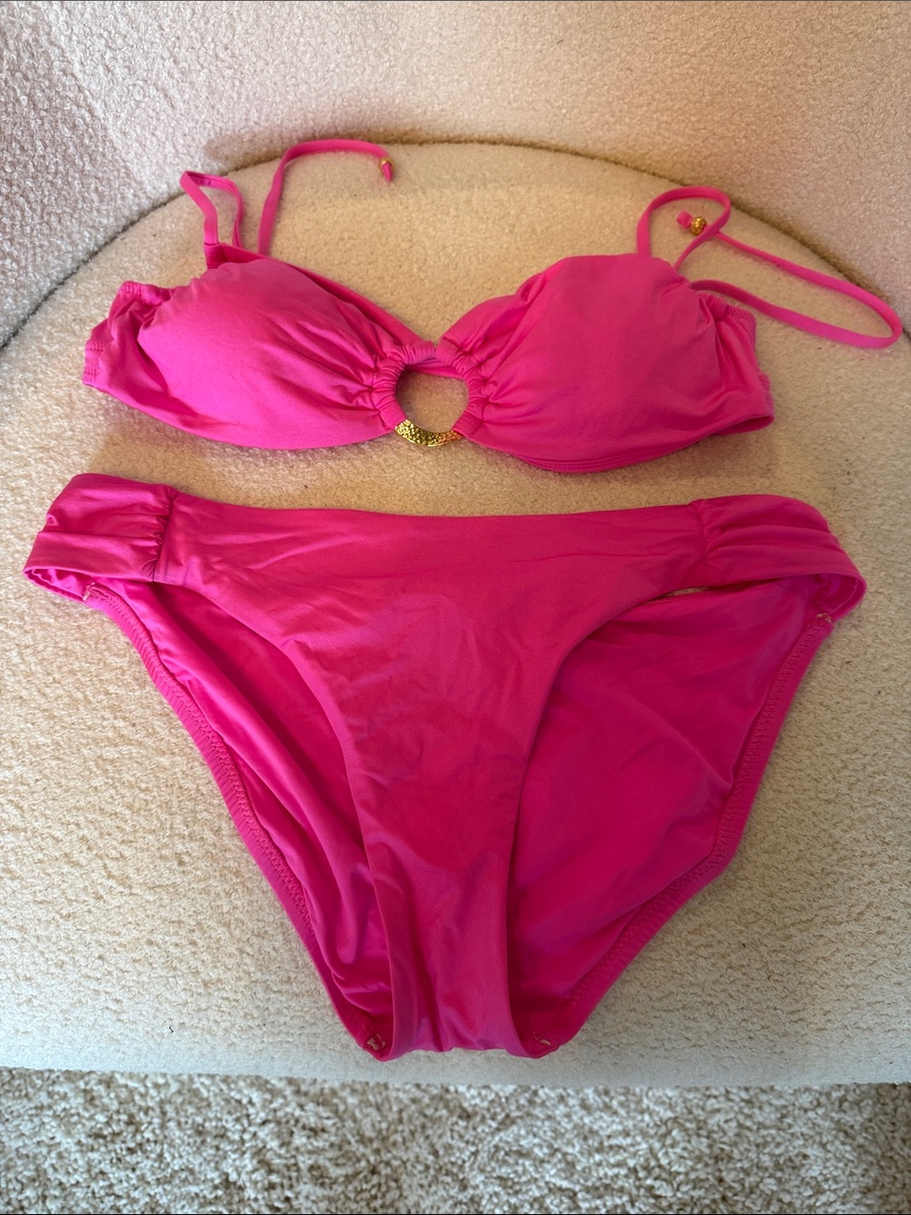 Hot Pink Ring-Detail Bikini Set